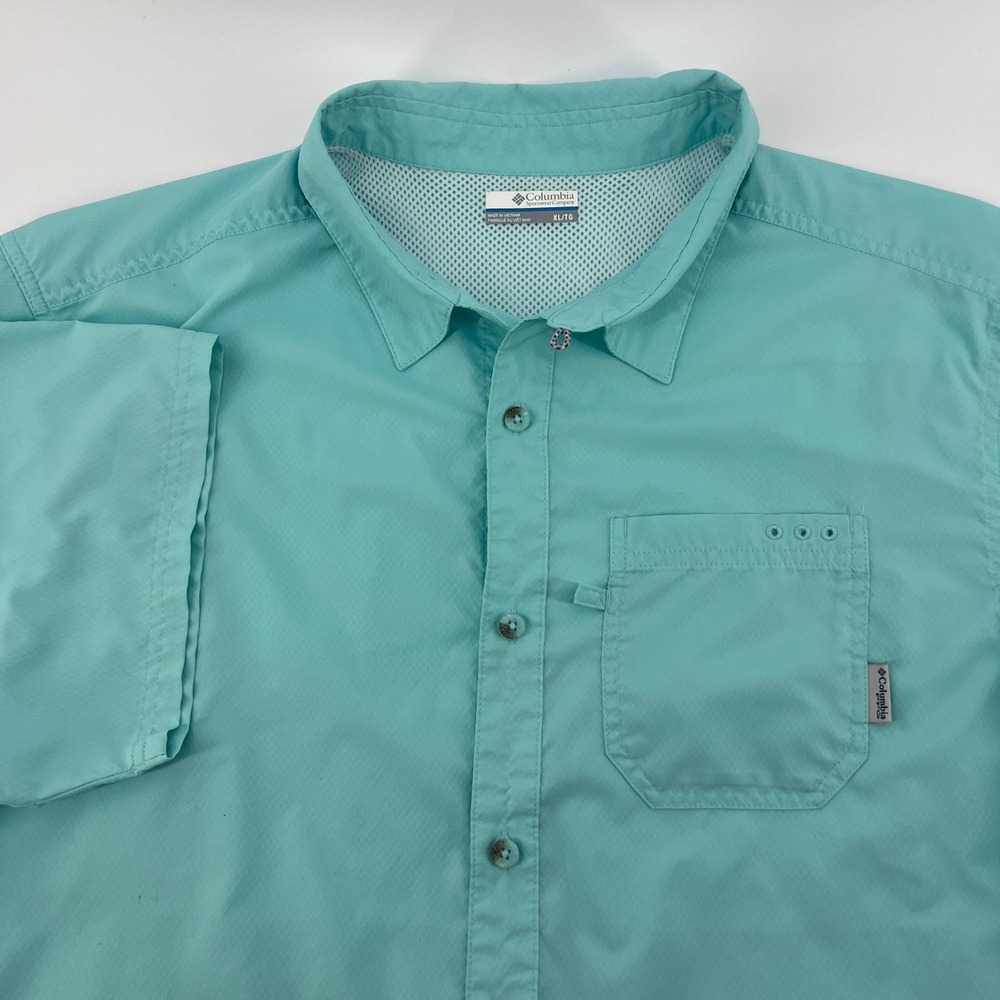 Columbia PFG Mens XL Short Sleeve Fishing Shirt Aqua Omni-Shade Vented